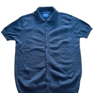 Marc Asher New York Men’s Small Black Knit Button Down Polo Shirt Cable Knit S
